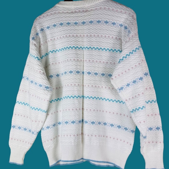 Vtg 80s 90s Winona Knits Large Cardigan Sweater Stripe Pastel Kawaii Fairy Core - Picture 3 of 4